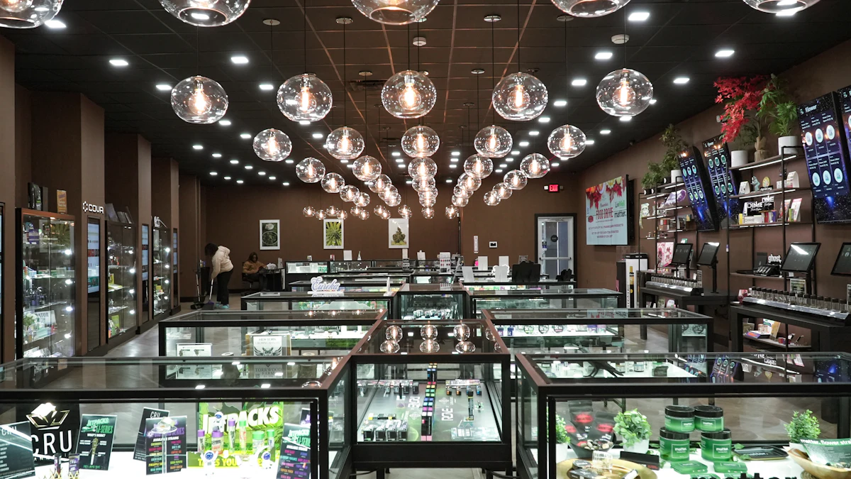 A modern licensed cannabis dispensary interior