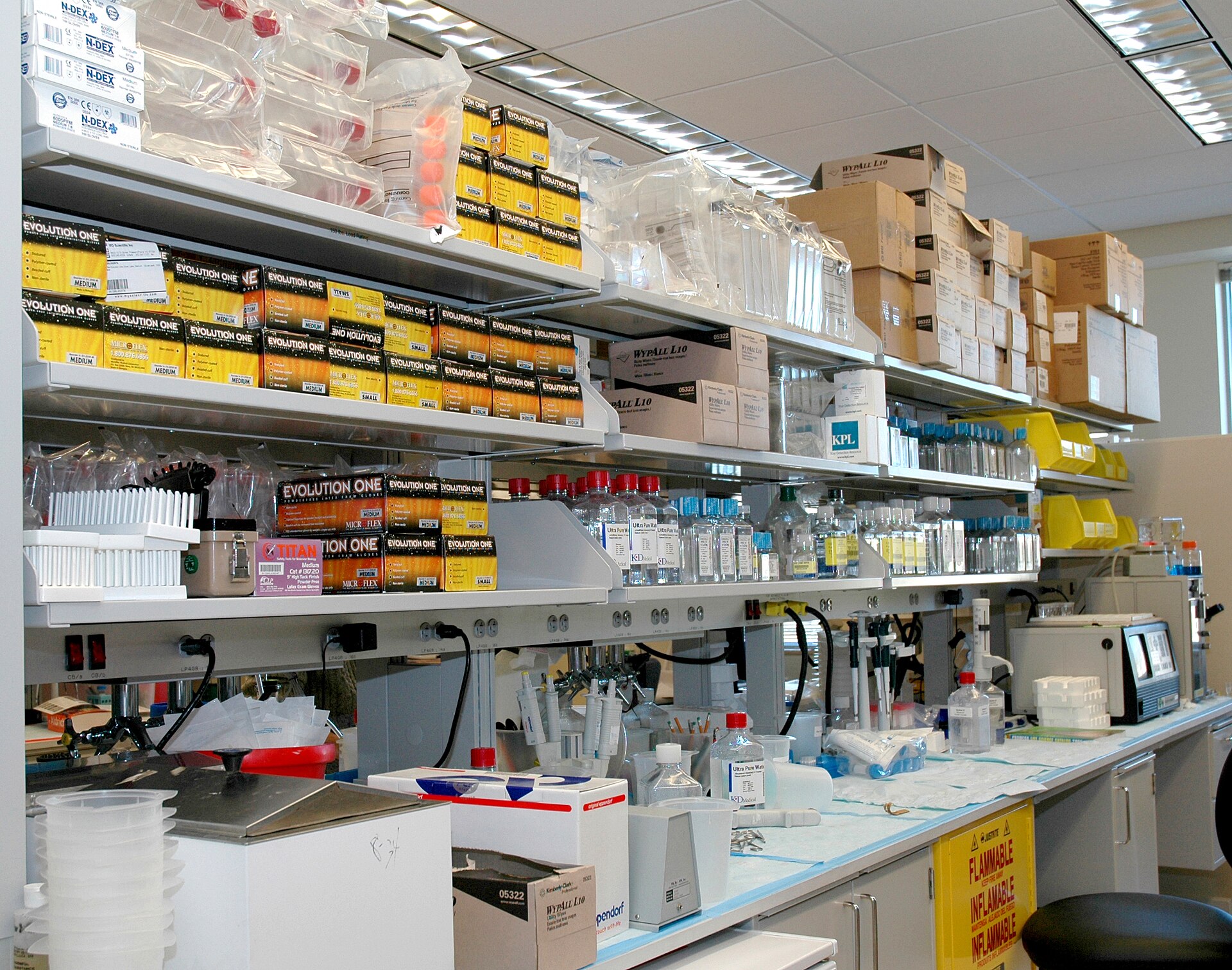 Laboratory workbench and supplies inside the NIH Clinical Research Center