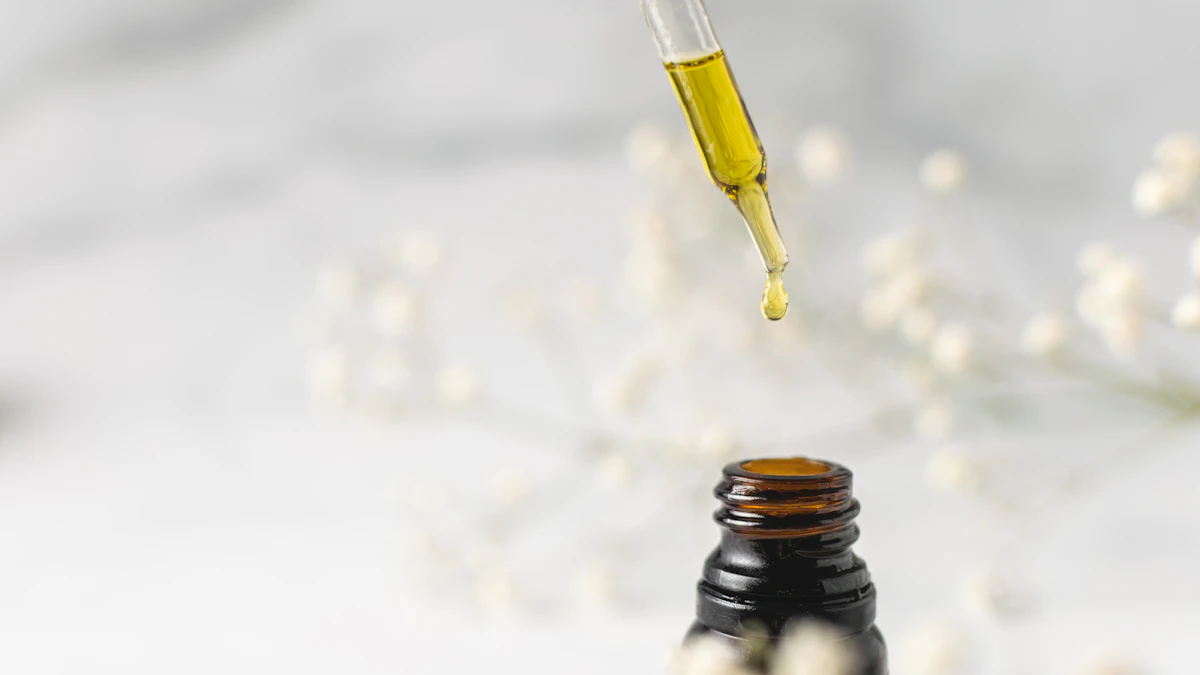 A dropper bottle used for a botanical oil product