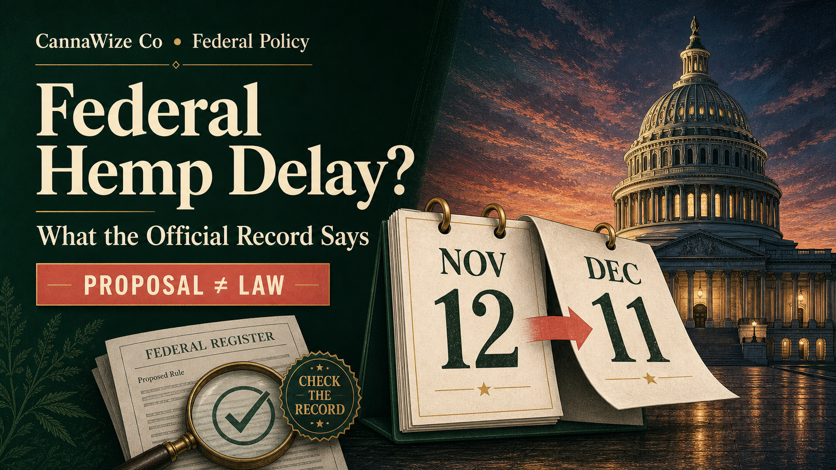 CannaWize graphic comparing the November 12 and December 11 federal hemp dates