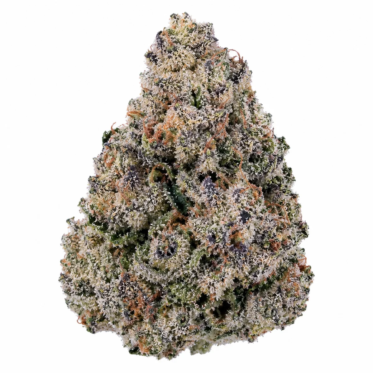 A frosty, trichome-covered THCA flower cola from Fire Breathers