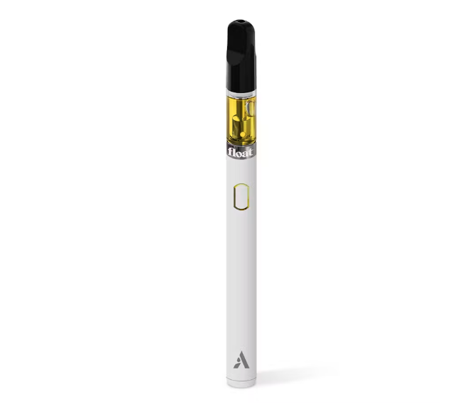 A white Float vaporizer with a visible cannabis-oil cartridge