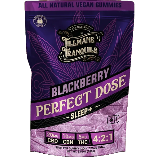 Tillmans Tranquils Blackberry Perfect Dose CBD and THC sleep gummies package