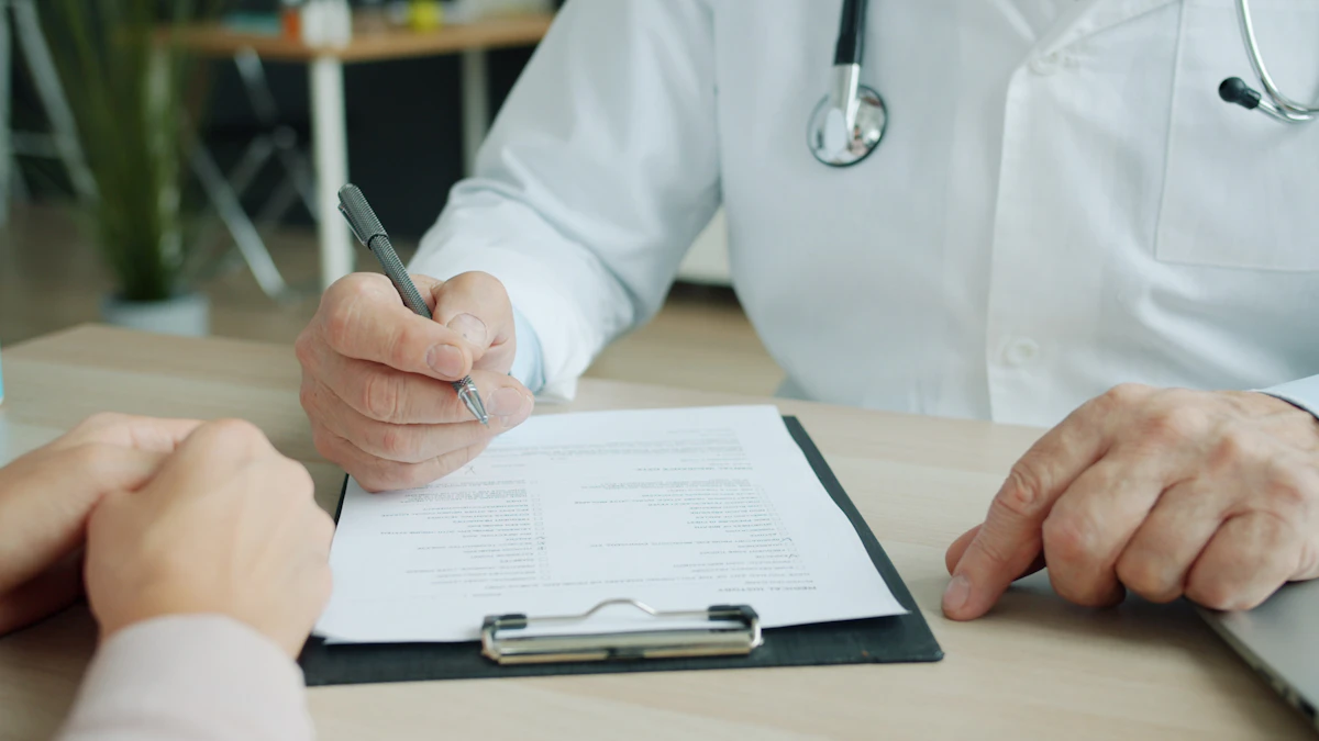 A clinician reviewing digestive health information with a patient