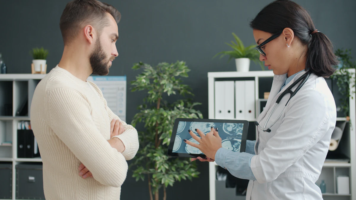 A clinician discussing mobility and symptom management