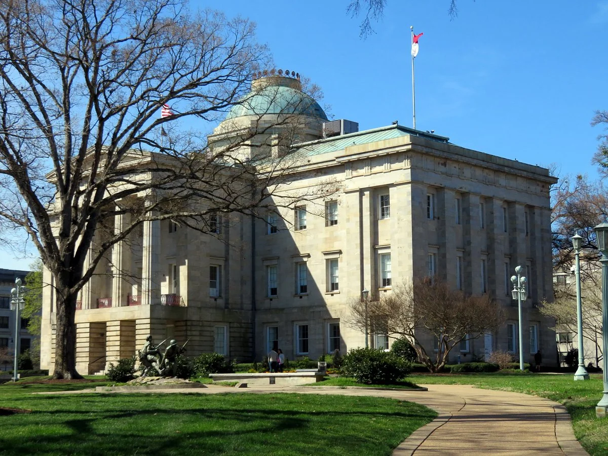 The North Carolina State Capitol building in Raleigh, viewed from the northwest lawn