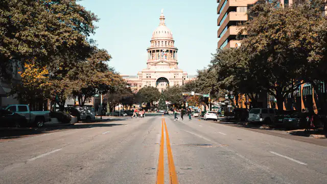Congress Avenue leading to the Texas State Capitol in Austin on a sunny day