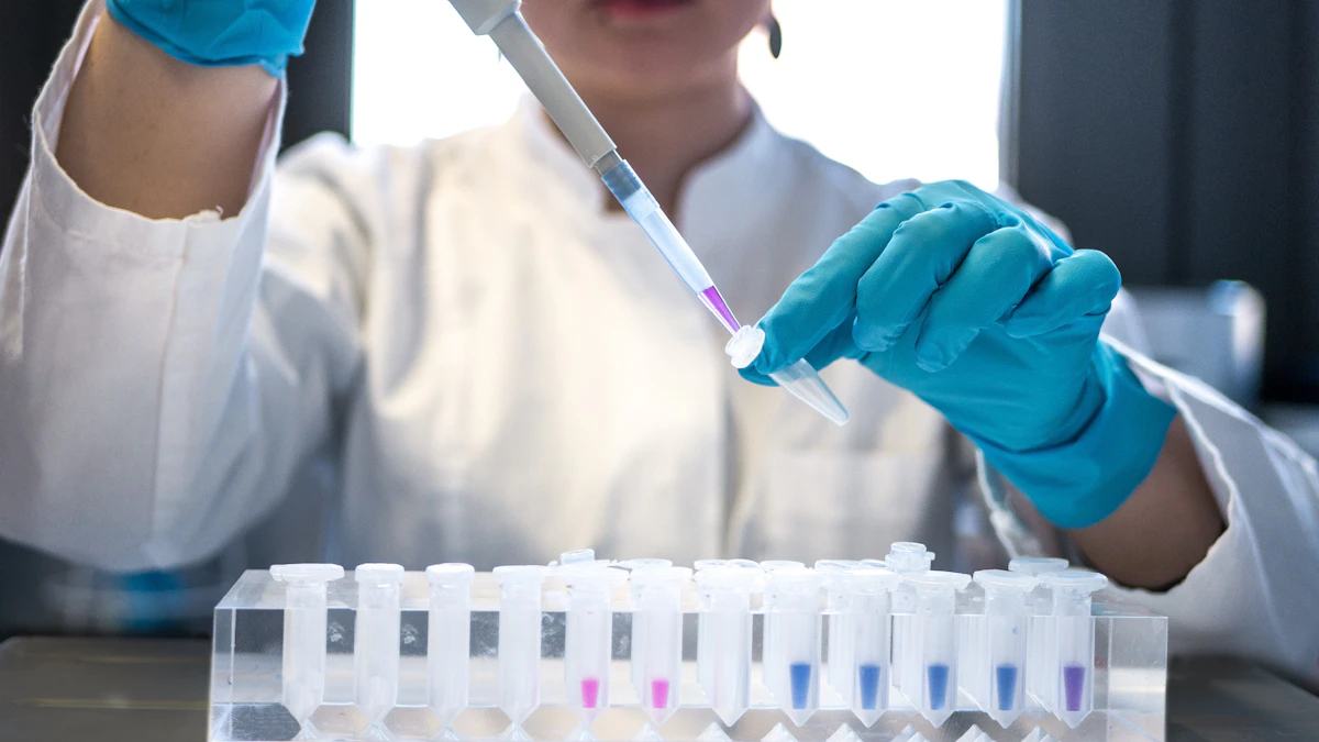 A scientist using a pipette in a research laboratory