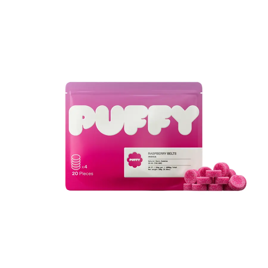 Raspberry Belts Delta 9 Live Resin THC + CBN Gummies 25mg (Indica)