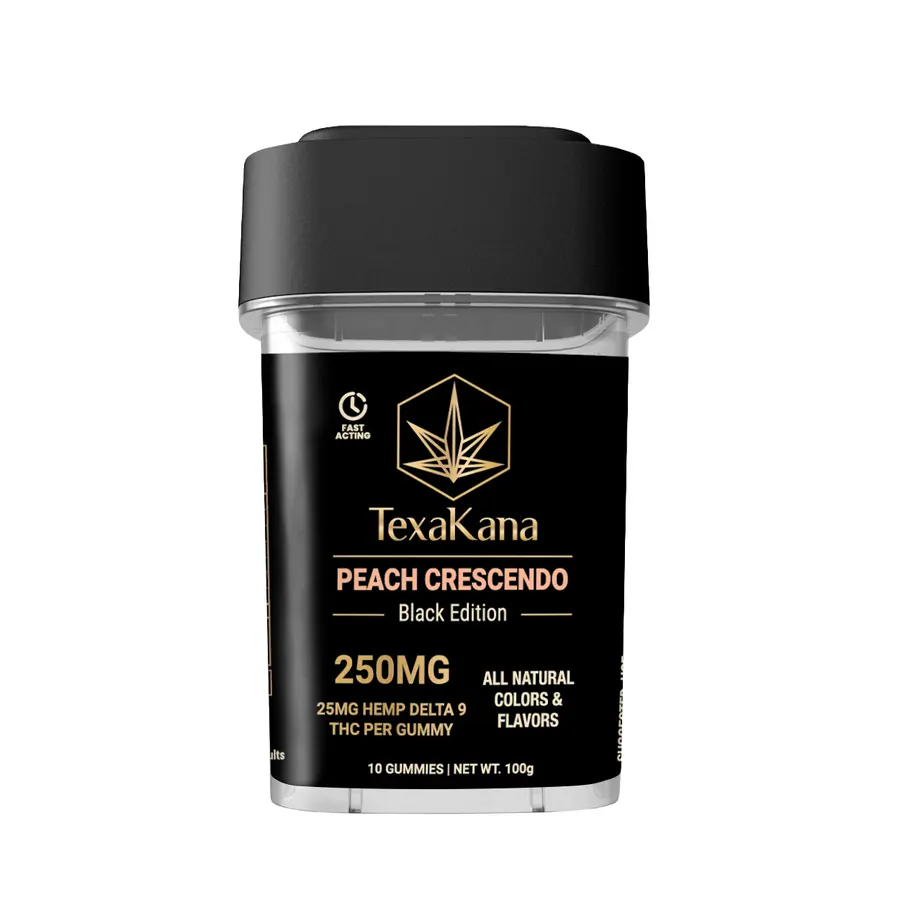 Delta 9 THC Gummies - Black Edition - 25MG - Peach Crescendo
